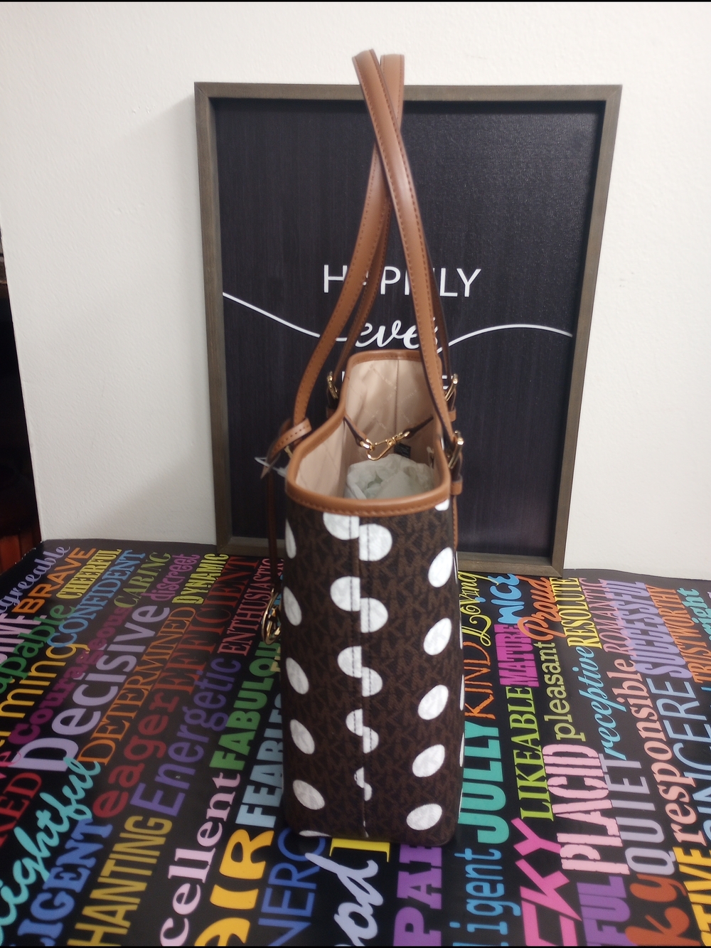 Michael Kors Brown Logo Polka Dot Tote!. - Picture 3 of 7